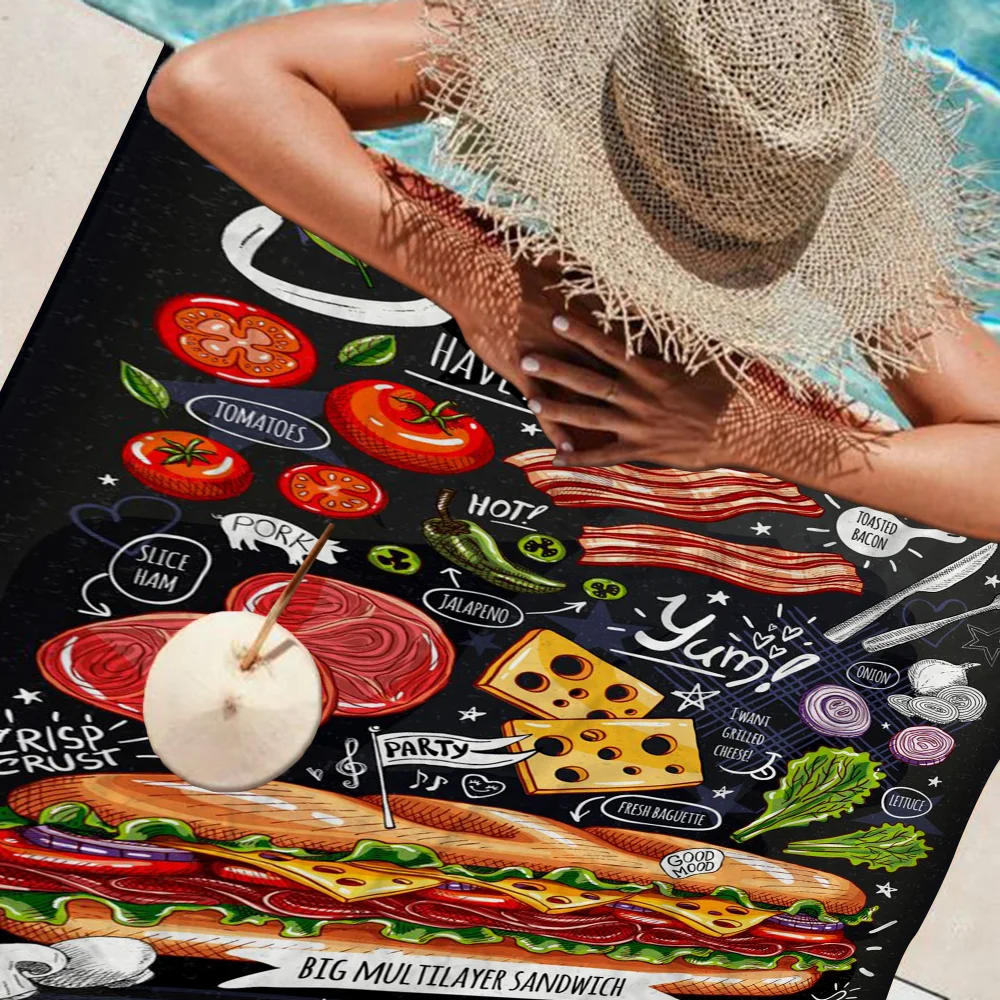 Food Restaurant Cafe Chalk Microfiber Blanket Quick Drying Beach Towels Oversized Printing Super Absorbent Pool Towel Blanket