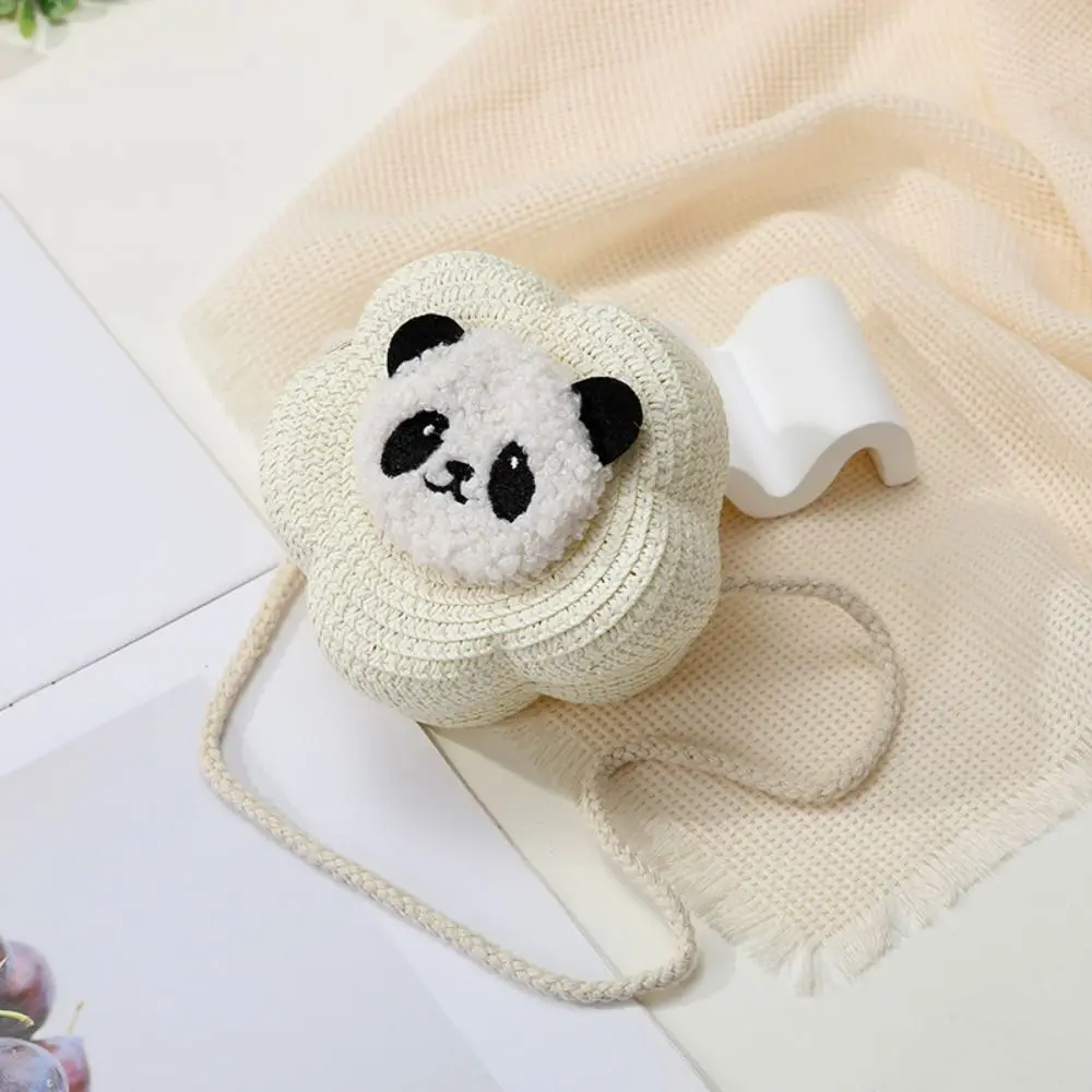 Hoge Kwaliteit Stro Geweven Crossbody Tas Schattige Panda Reizen Schoudertassen Creatieve Lichtgewicht Portemonnee