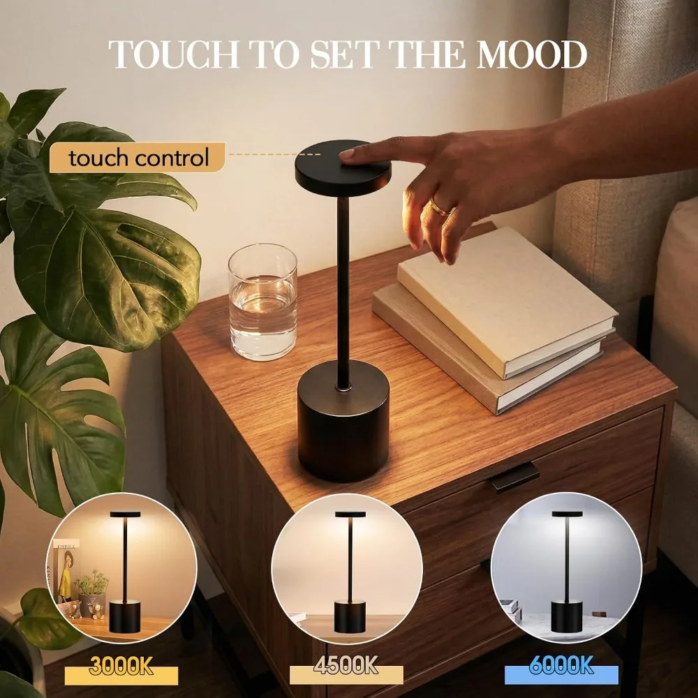 Cordless Table Lamp Set 5000mAh Battery Touch Control Stepless Dimming 3 Modes Waterproof Portable Indoor Outdoor Light view 3