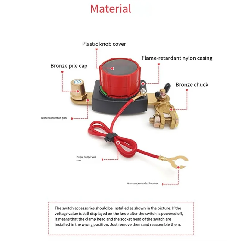 A74E-Top Post Car Battery Disconnect Switch With Voltmeter, 5-60V Battery Master Isolator Kill-Switch Kit