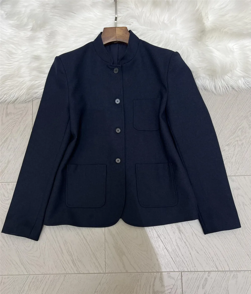 Autumn And Winter New Women's Stand up Collar Single Breasted Wool Blend Suit Jacket+High Waist Casual Versatile Half Skirt Set