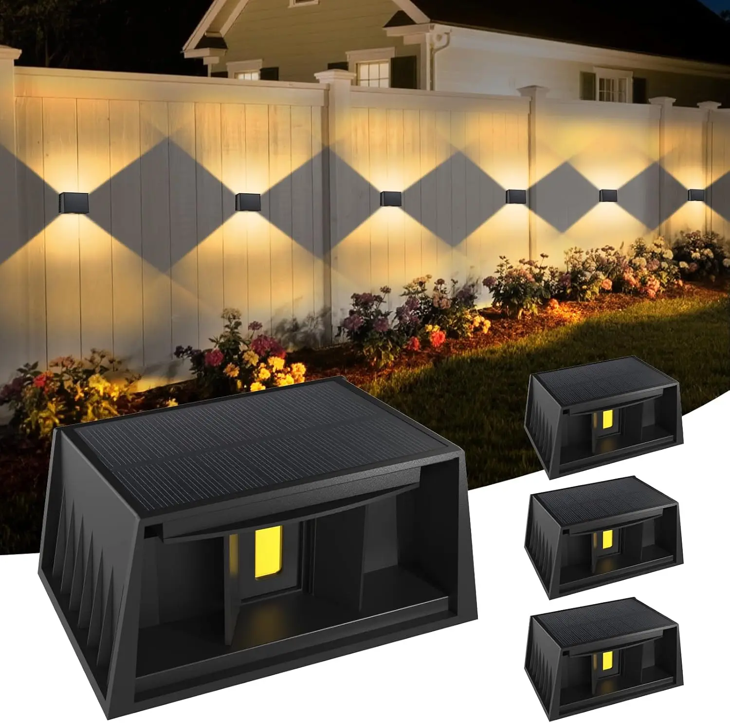 

2/4pcs Solar Fence Light 3000K Outdoor Wall Garden Terrace Guardrail Step Stair Light IP65 Landscape Balcony Solar Street Lights