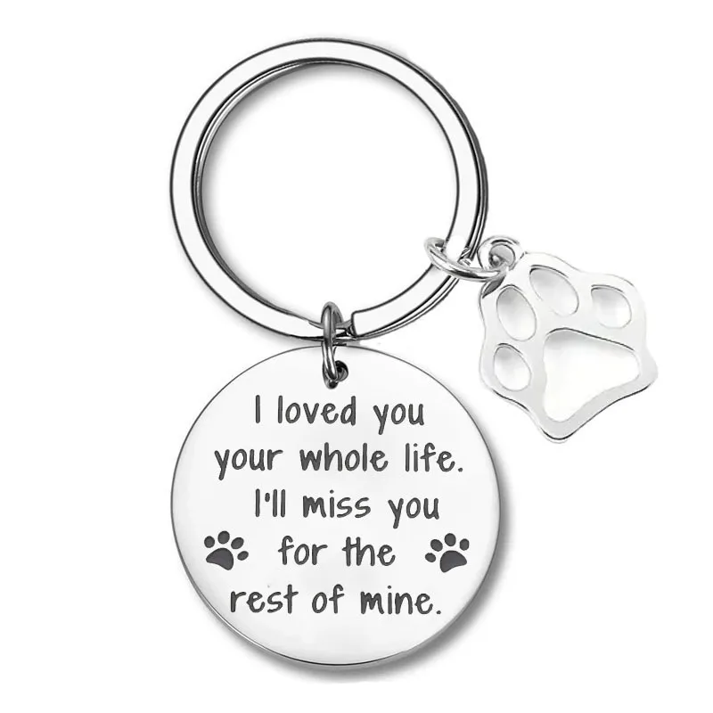 Stainless Steel Pet Dog Memorial Keychain Paw Print Remembrance Keepsake Loss Gift Jewelry
