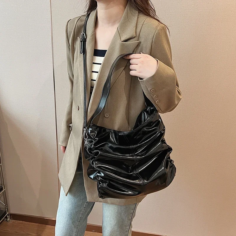 LEFTSIDE Fold Design PU Leather Shoulder Bags For Women 2024 Y2K Korean Fashion Underarm Bag Female Handbags Crossbody Bag