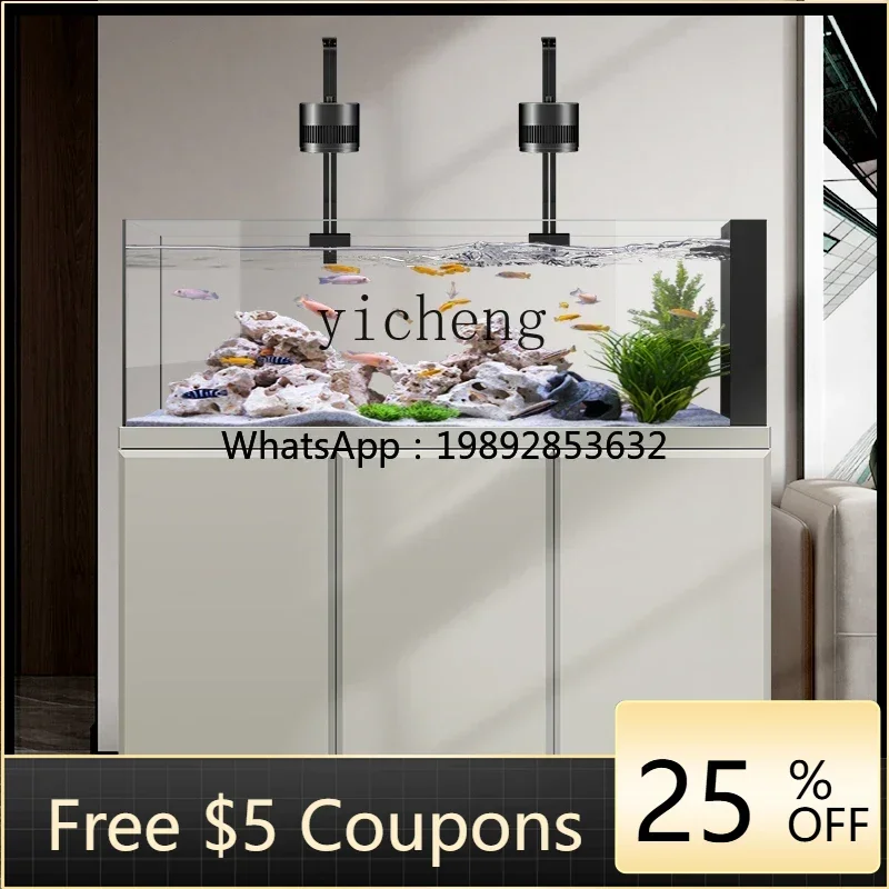 LYY native stream tank fish tank living room floor to ceiling glass ecological aquarium bottom filter ultra white