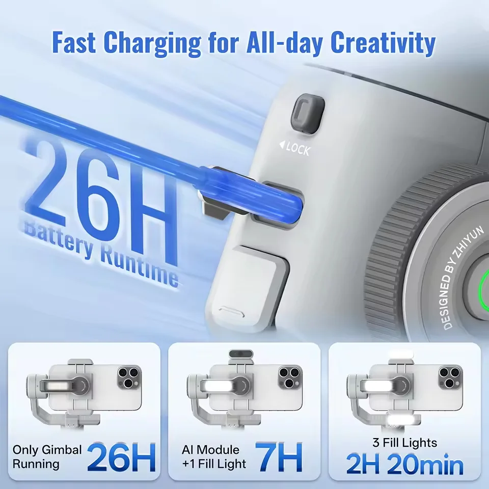 ZHIYUN SMOOTH 5E 3-Axis Smartphone Stabilizer Selfie Stick Ultra-Wide Angle AI Tracking Watch Remote Gesture Control Gimbal