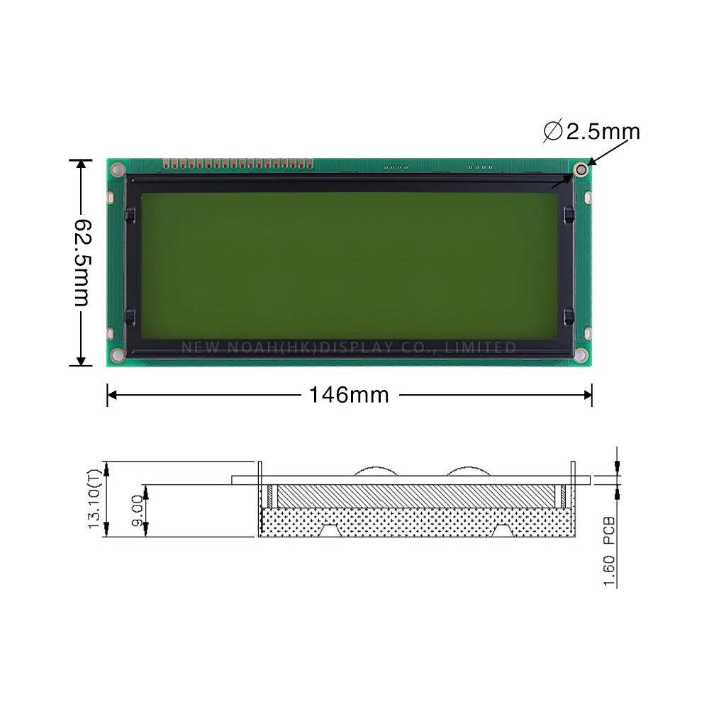 Gelbgrüner Film 2004C-3 Großer Zeichenbildschirm 20X4 Zeichenmodul 146*62,5MM 18PIN Controller ST7066U COB-Modul