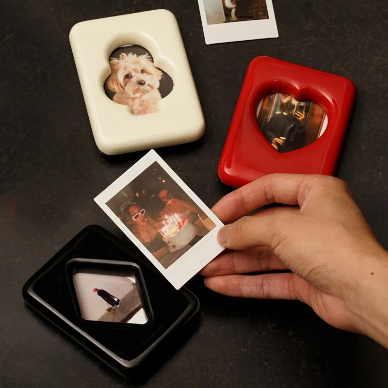 Playing‑card Motif 3 Inch Instant Film Photo Mini Series Frame, Resin Heart Spade Diamond Shaped Desk Ornament, for Home Decor