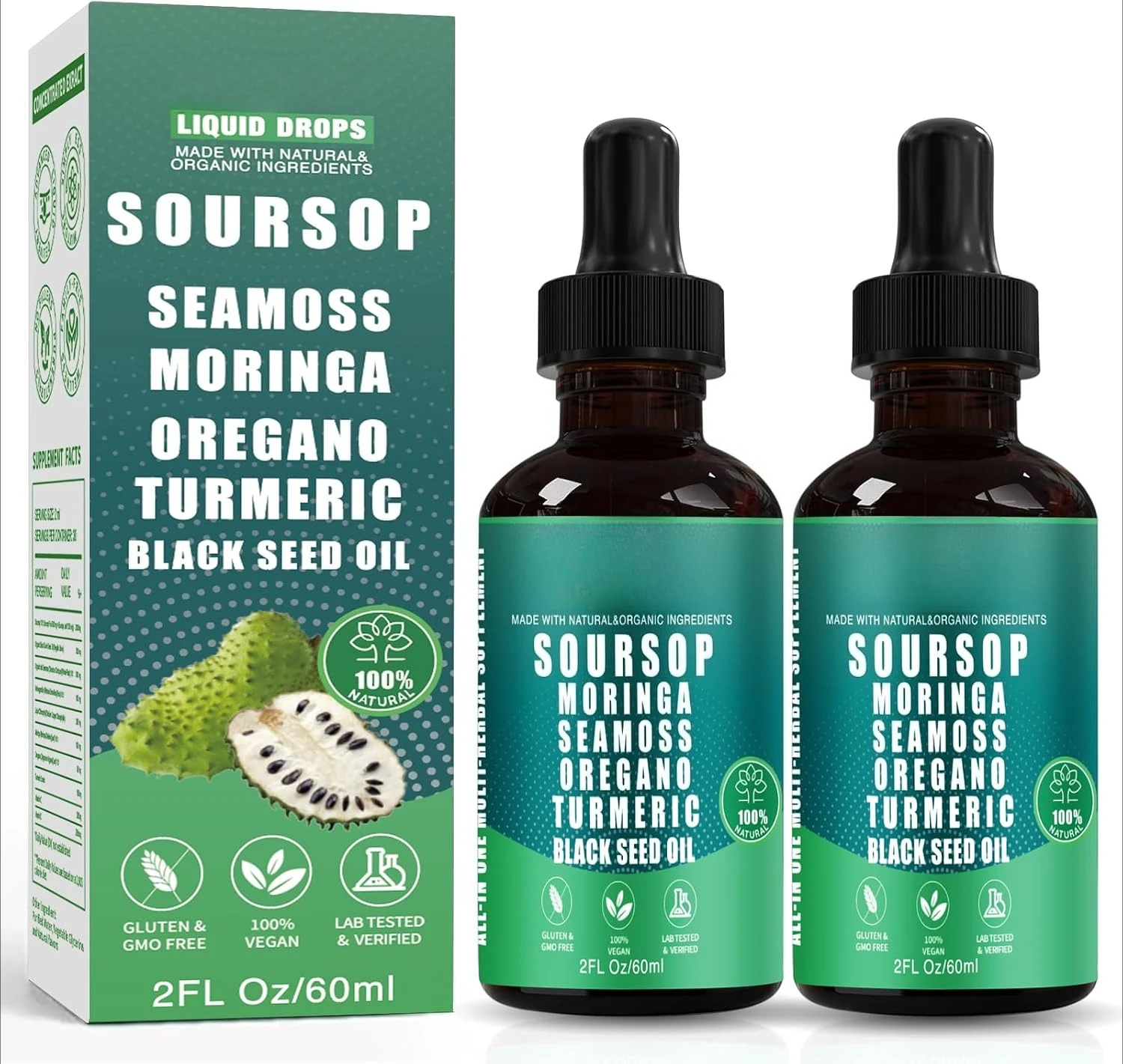 2 Bottles 10 in 1 Soursop Bitters Liquid Drops supplement