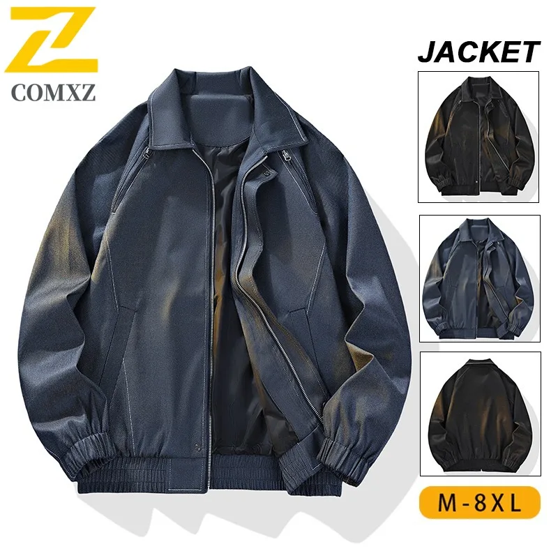 

COMXZ Men Large Size Turn down Collar Denim Jacket Loose Fit Trendy Korean Style Waterproof Windproof outdoor sports windbreaker