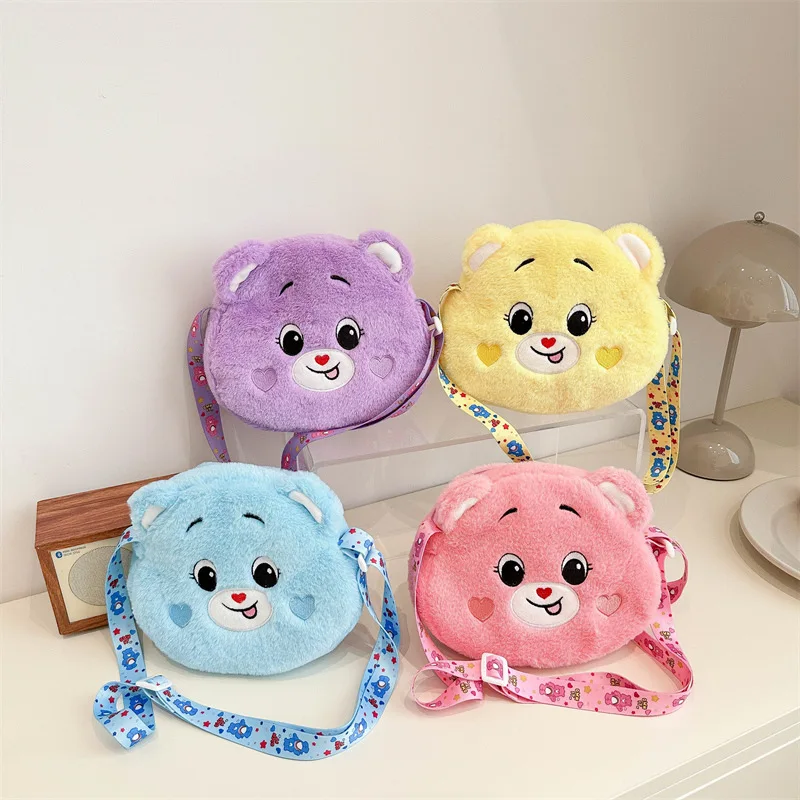 

Care Bears Plush Shoulder Bag with Zipper Closure Soft Stuffed Cartoon Crossbody Bag Messenger Bag Perfect Gift for Children