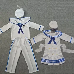 Girl or Boy Baby White Navy Sailor Marine Stripe Costume Party for Kid Hat +Tops + Pant