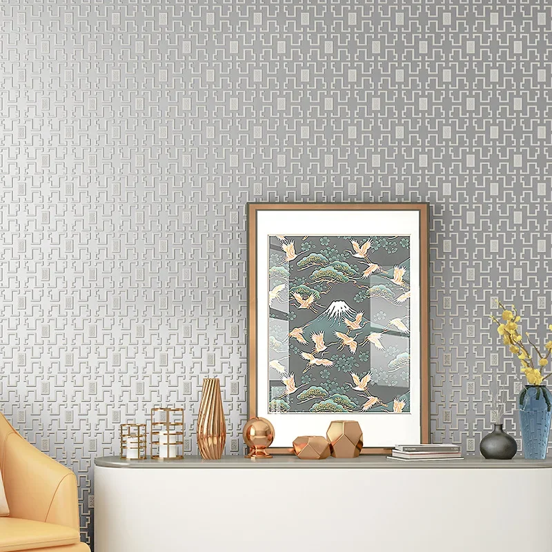 Modern Minimalist New Chinese Plaid Non-woven Wallpaper Bedroom Living Room Tv Background Wallpaper Hotel Restaurant Wall Decor