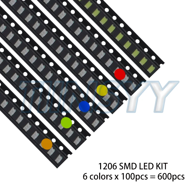 600pcs=6colors X 100pcs 5050 5730 1210 1206 0805 0603 0402 SMD LED Diode Kit Red Green Blue White Yellow Orange