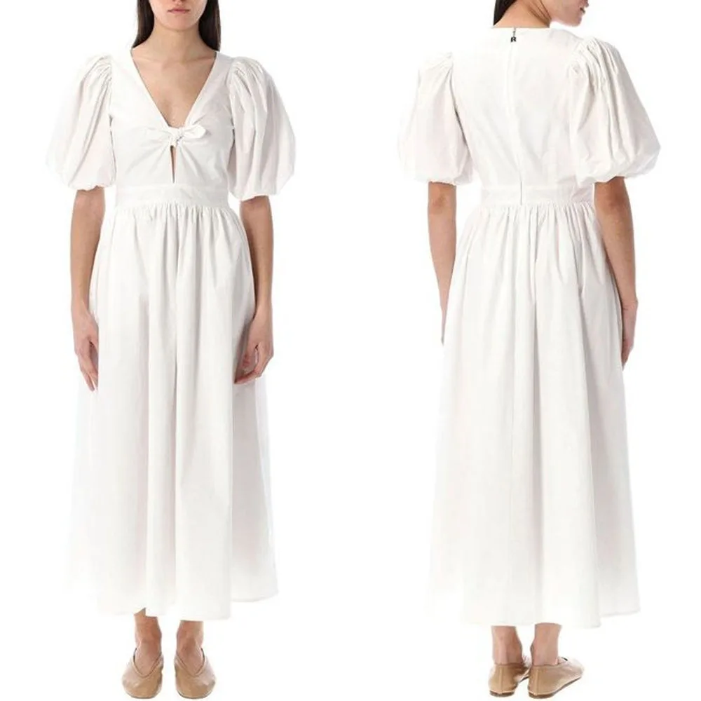 

Customized High Quality V-neck Short Sleeves Ankle Length Zipper Wrinkle White Stain Evening Dresses Formal Dress Women Elegant