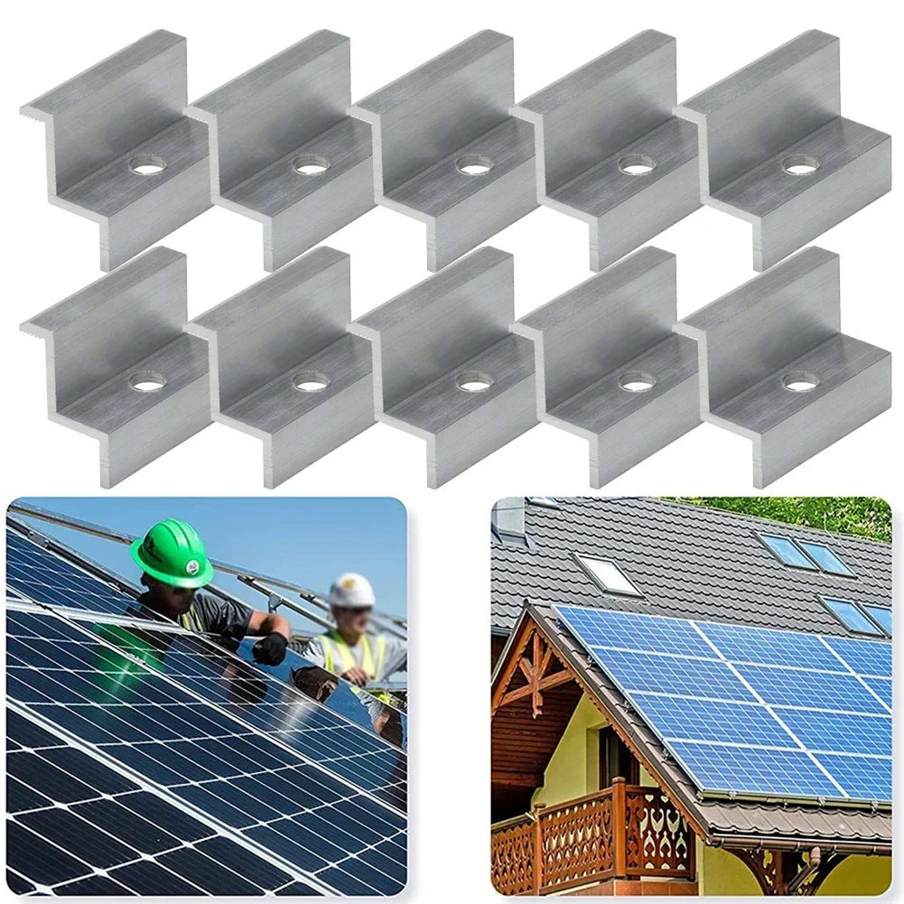 10pcs PV Solar End Clamp Adjustable Solar Panel Bracket Clamp Photovoltaic Support For Solar Panel System Mounting Rail Access