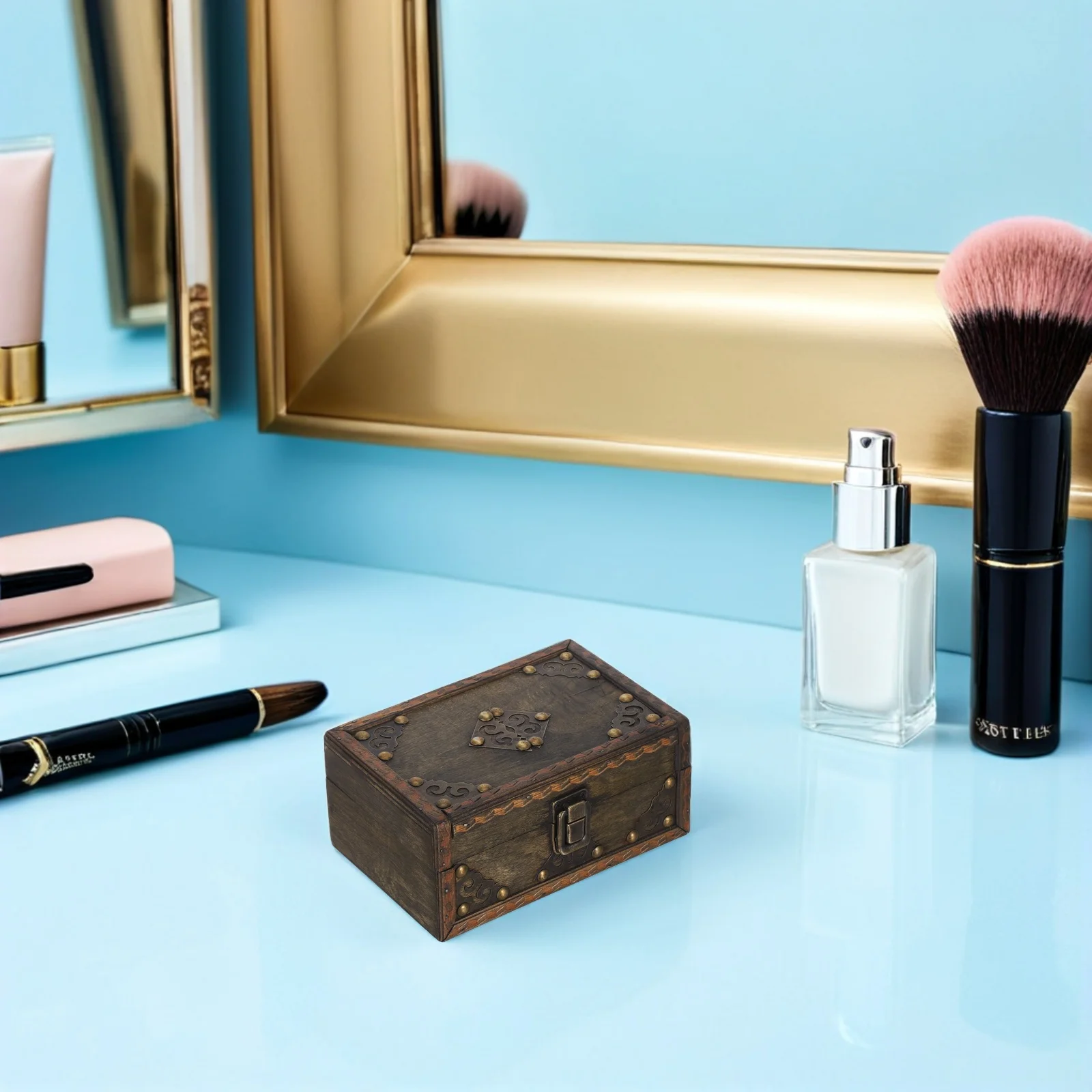 

Retro Wooden Treasure Chest Vintage Jewelry Storage Box Decorative Organizer for Rings Trinkets Pirate Party Favors