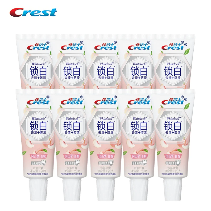 Crest 3D White Refreshing Peach Toothpaste Peach Flavour Lock White Stain Remover Small Toothpaste Travel Size 20g *10pcs