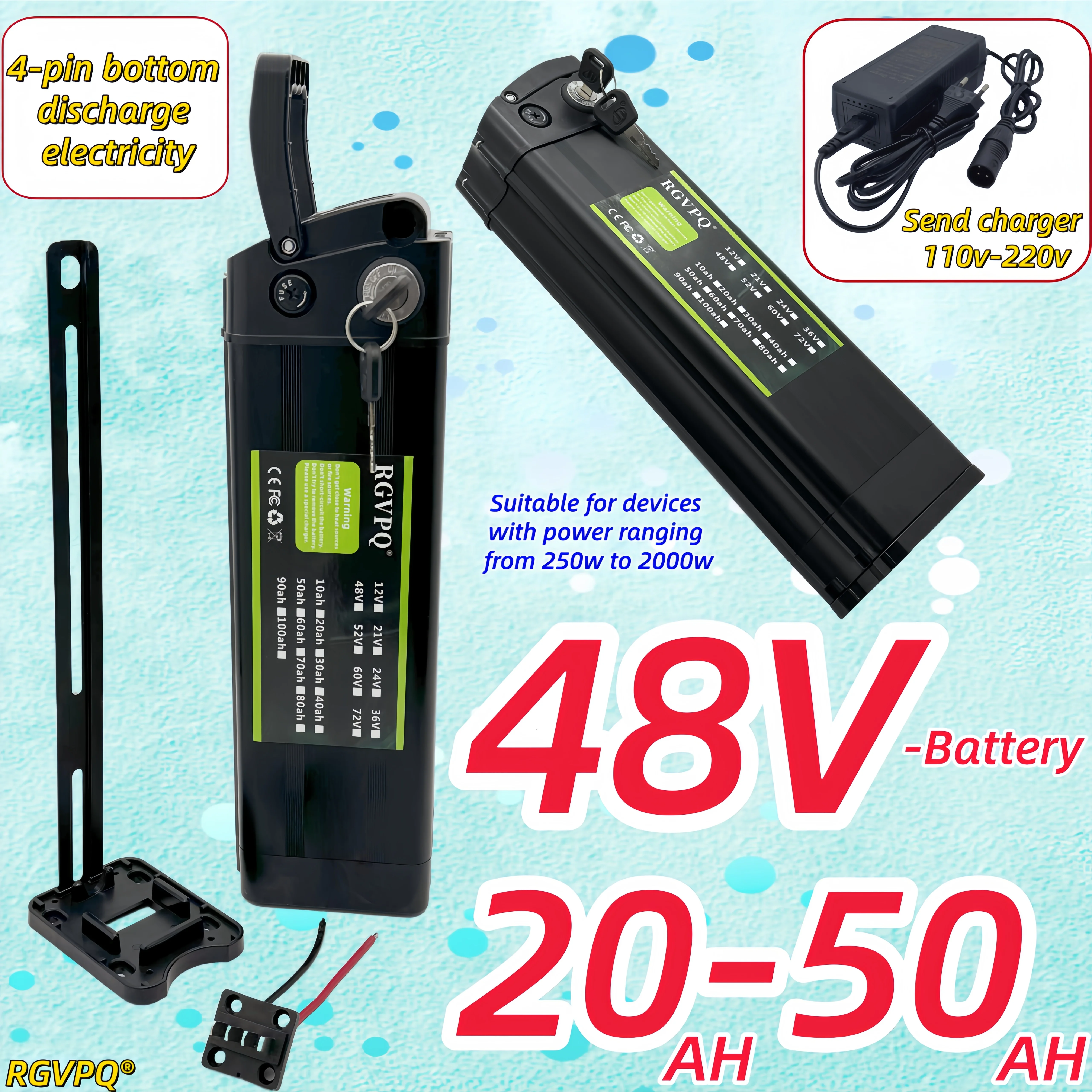 

48VElectric vehicle lithium battery, Silver Fish model folding electric bicycle 48V20AH-50AH universal battery