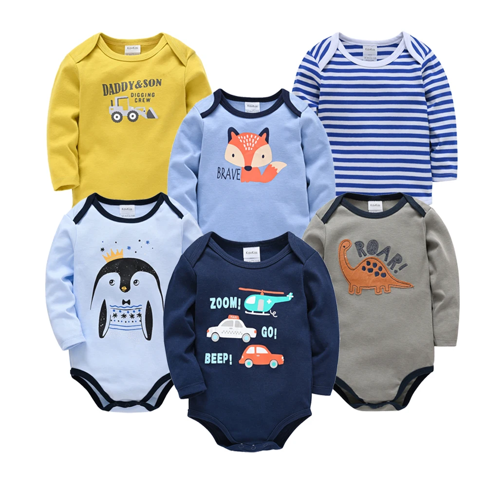 KAVKAS 3 6 Pcs/lot Baby Girl Bodysuit 100% Cotton Lovely Design Newborn Boy Clothes Long Sleeve Autumn Spring Clothing