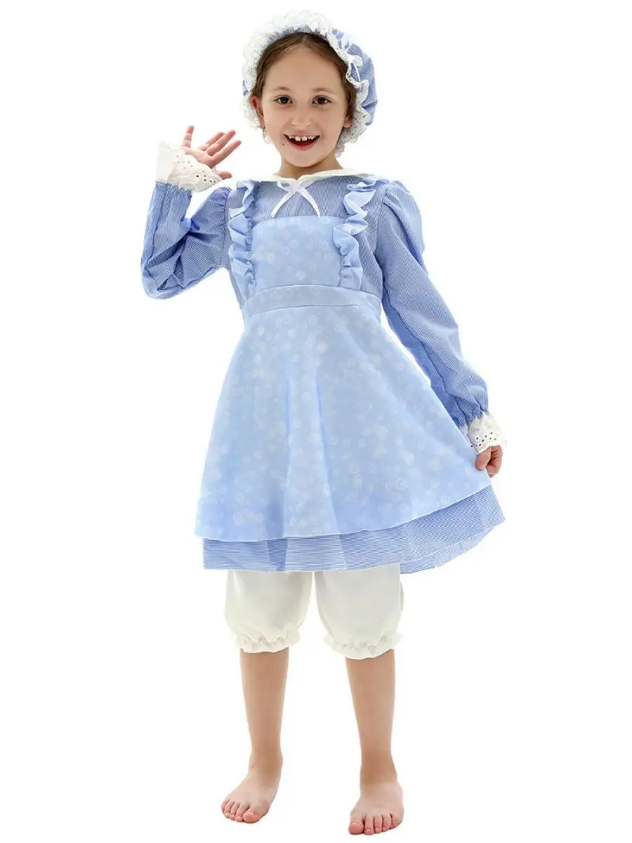 الريف الاستعماري Sle زي الأطفال مرحلة الأداء loween مزرعة لولبي الزي البوليستر المرحلة العرقية كوس...