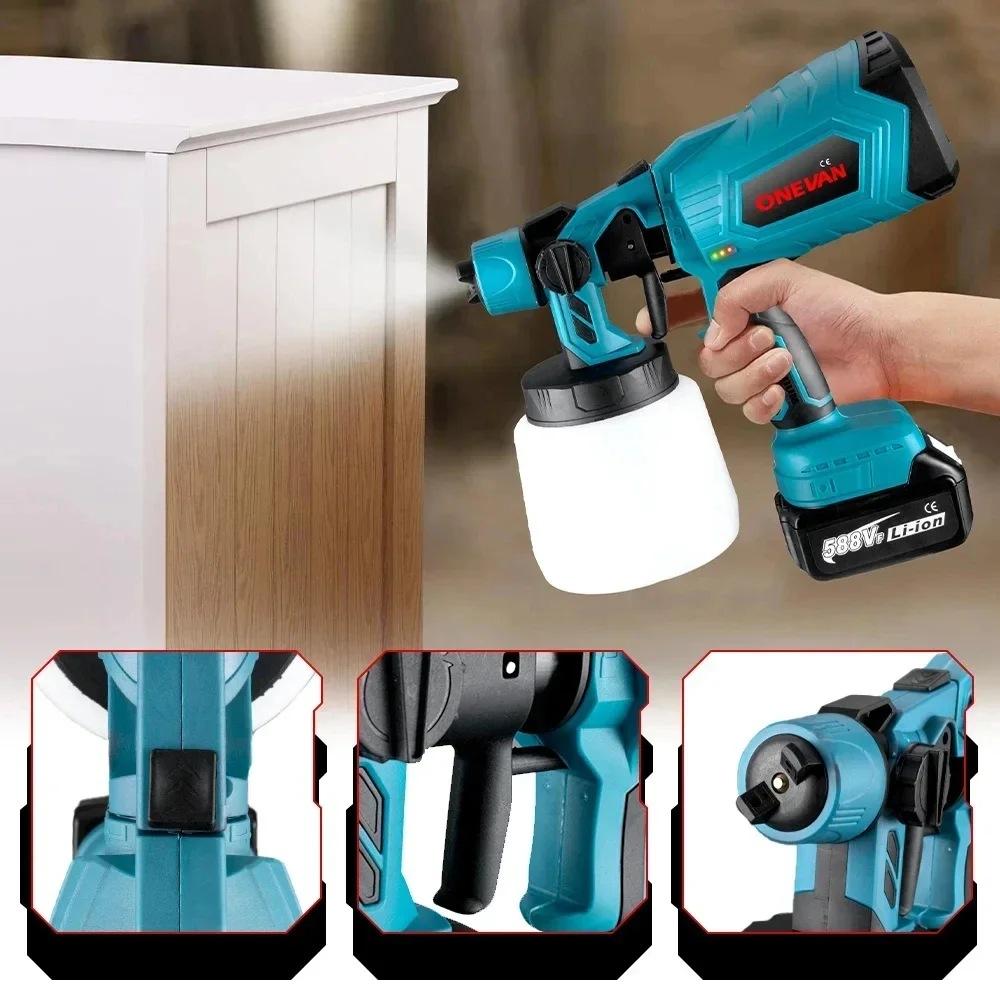 1000ML Electric Spray Gun Cordless Paint Sprayer Auto Furniture Household Sprayer Flow Control Power Tool For Makita 18V Battery