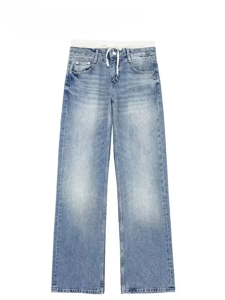 Hoge Taille Wijde Casual Jeans Basisstijl Afslankend Eenvoudig Ontwerp Zr Winkelcentrum Vergelijkbare Stijl Slim Fit Voor Alle Seizoenen