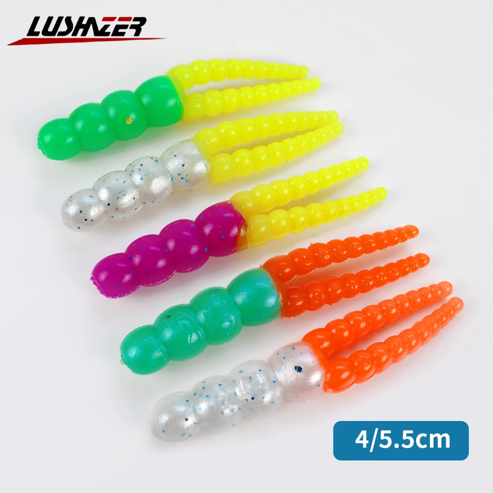 

LUSHAZER 20/30pcs Soft Bait sinking 40/55mm Fishing bait For Trout pike Fork Tail Two-color Bionic Artificial Worm Lure