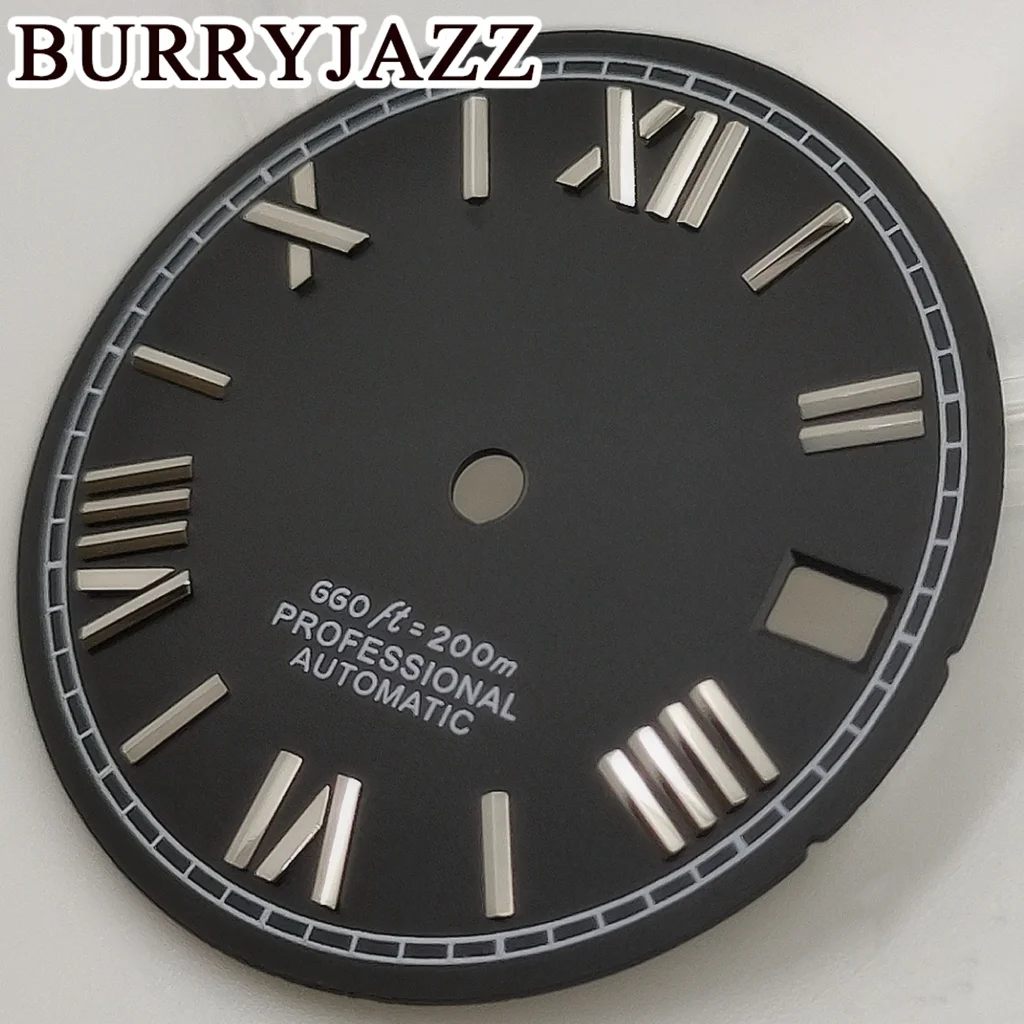 قرص ساعة من Burryjazz مضيء ، بدون شعار ، قرص أبيض أسود أزرق أخضر برتقالي ، ساعة 3: 00 ، علبة ساعة الساعه تاج ، صوفي ، NH35