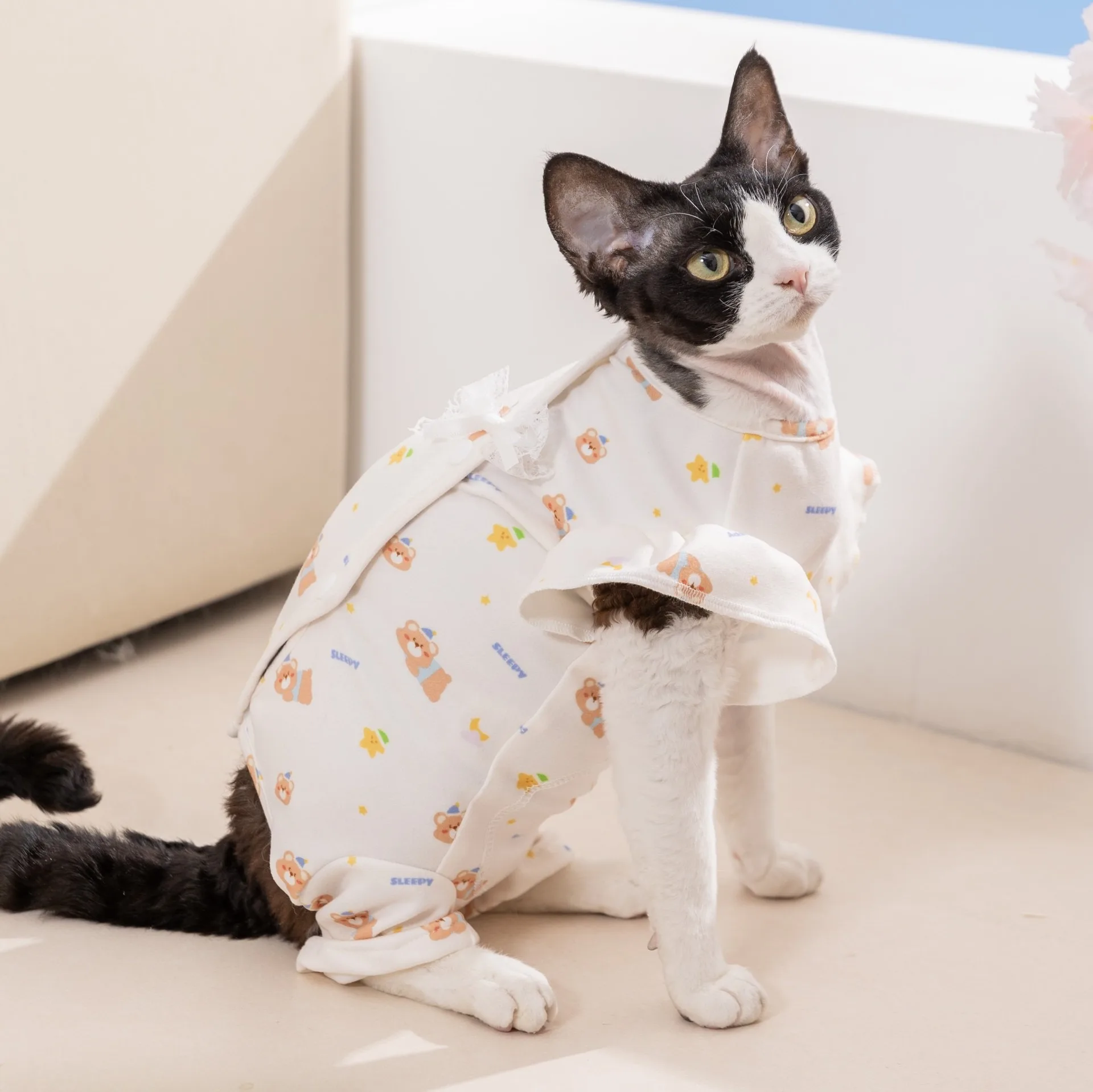 Full Print Small Bear Dog Bodysuit Pet Four-Legged Belly Clothes Lightweight Summer Pajamas for Small to Medium-Sized Dogs