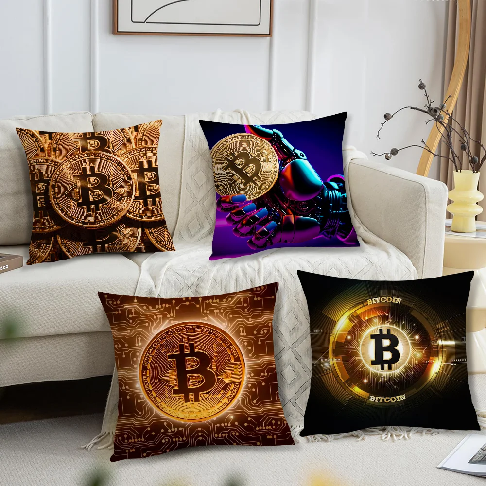 B-Bitcoin Crypto Cryptocurrency Btc Square Pillow Case Living Room Sofa Cushion Cover Suitable For Home Bedroom Room Decoration