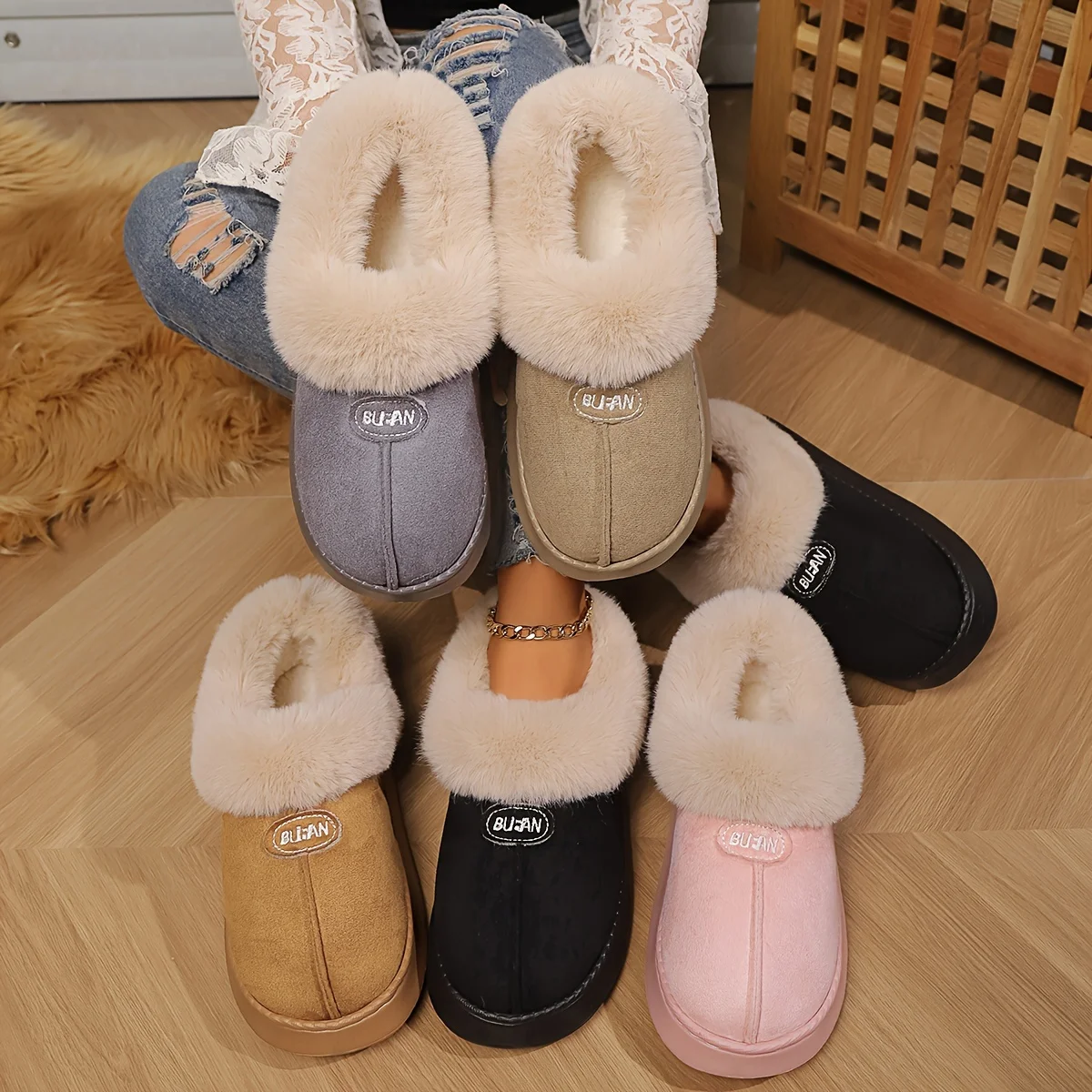 Invierno Simple y de moda interior hogar cómodo cálido antideslizante silencioso polar zapatillas botas