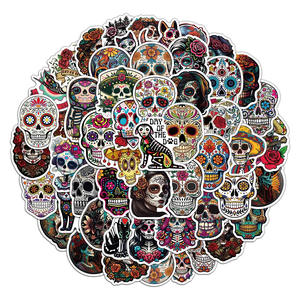 50 Uds. Pegatinas del Día de los muertos, materiales exquisitos para manuales, fundas para teléfono, maletas para ordenador portátil, tazas de agua, pegatinas impermeables