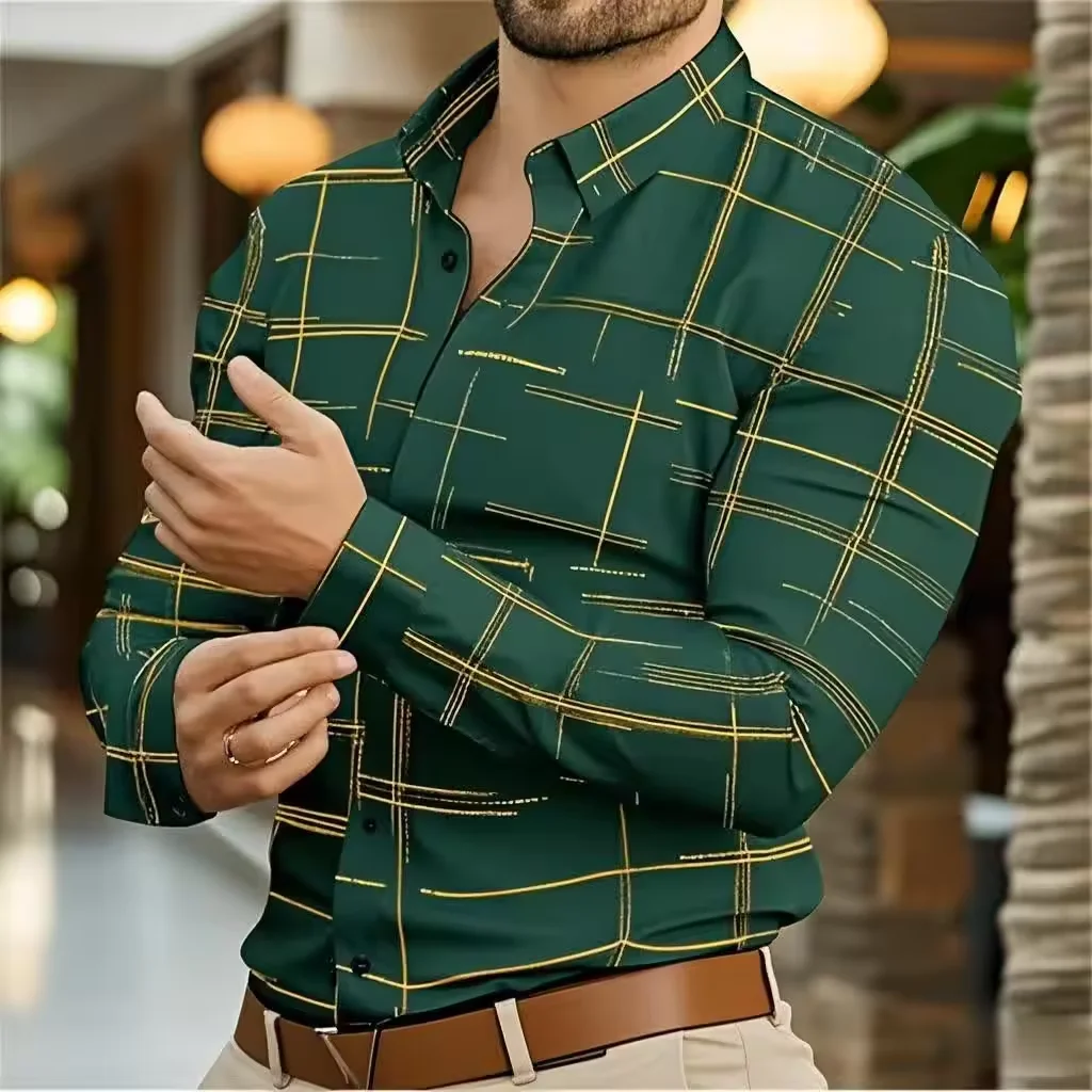 Men's long sleeve shirt, casual business, stylish street men's shirt, collar single-breasted long sleeve top, men's