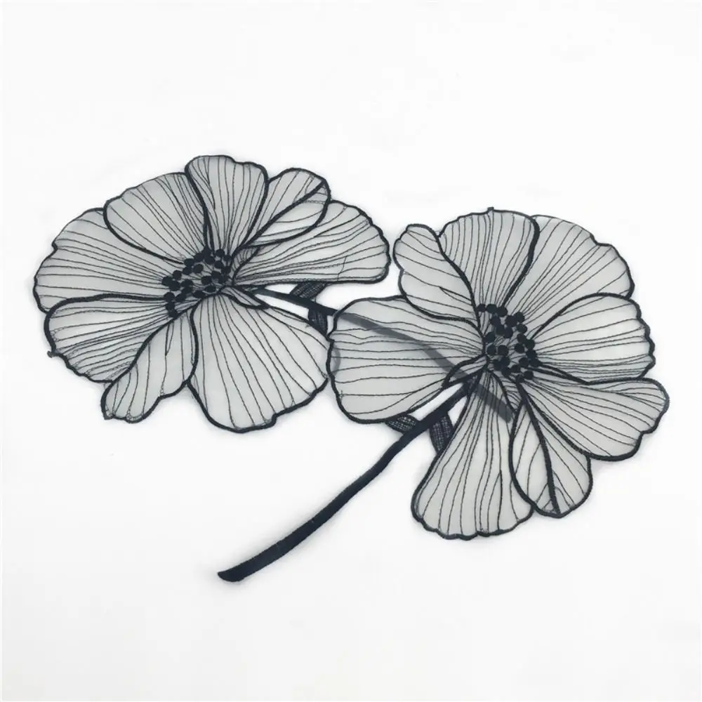 2Pcs Black Flower Embroidery Patches For Clothing DIY Sew On Floral Parches Embroidery Lace Appliques Shirts Sewing Accessories