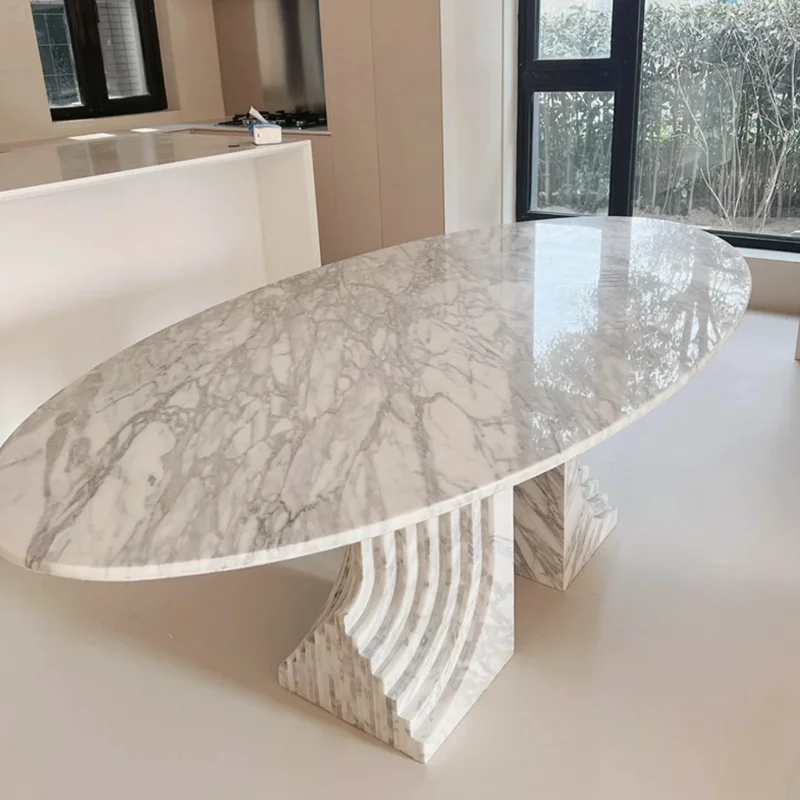 Natural marble oval dining table modern minimalist Italian minimalist luxury stone white large white marble dining table