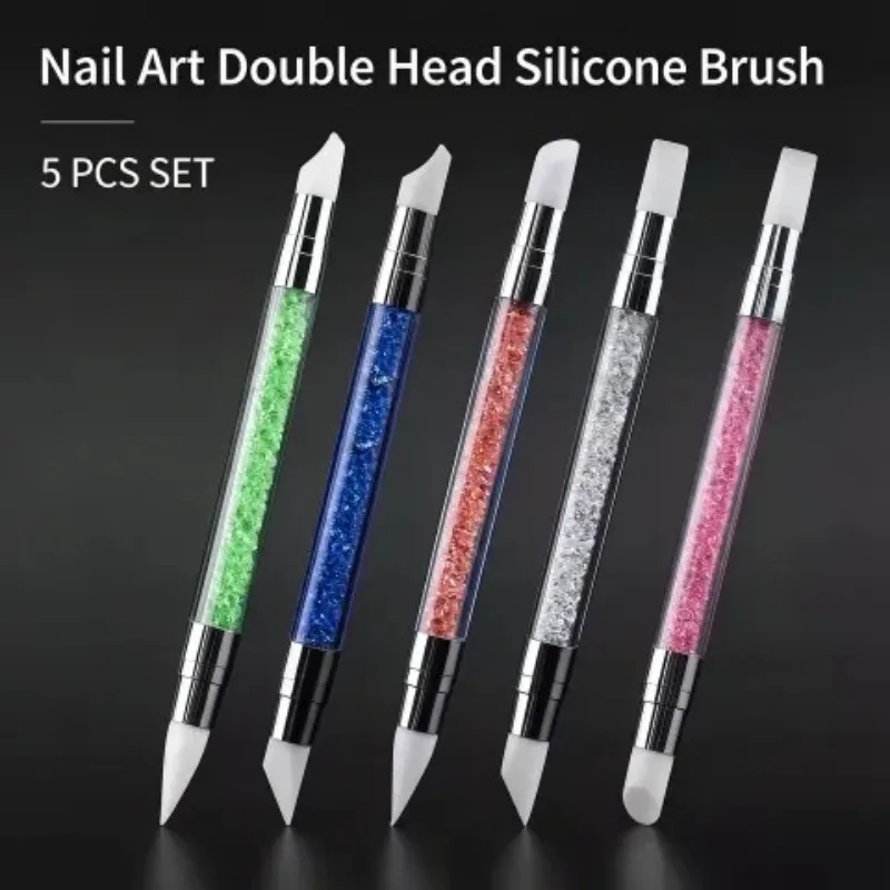 5PCS Double Head Silicone Nail Art Embossing Pens 3D Flower Sculpting Pen Adjustable Glue Stick Embossing Brush Wax Pen