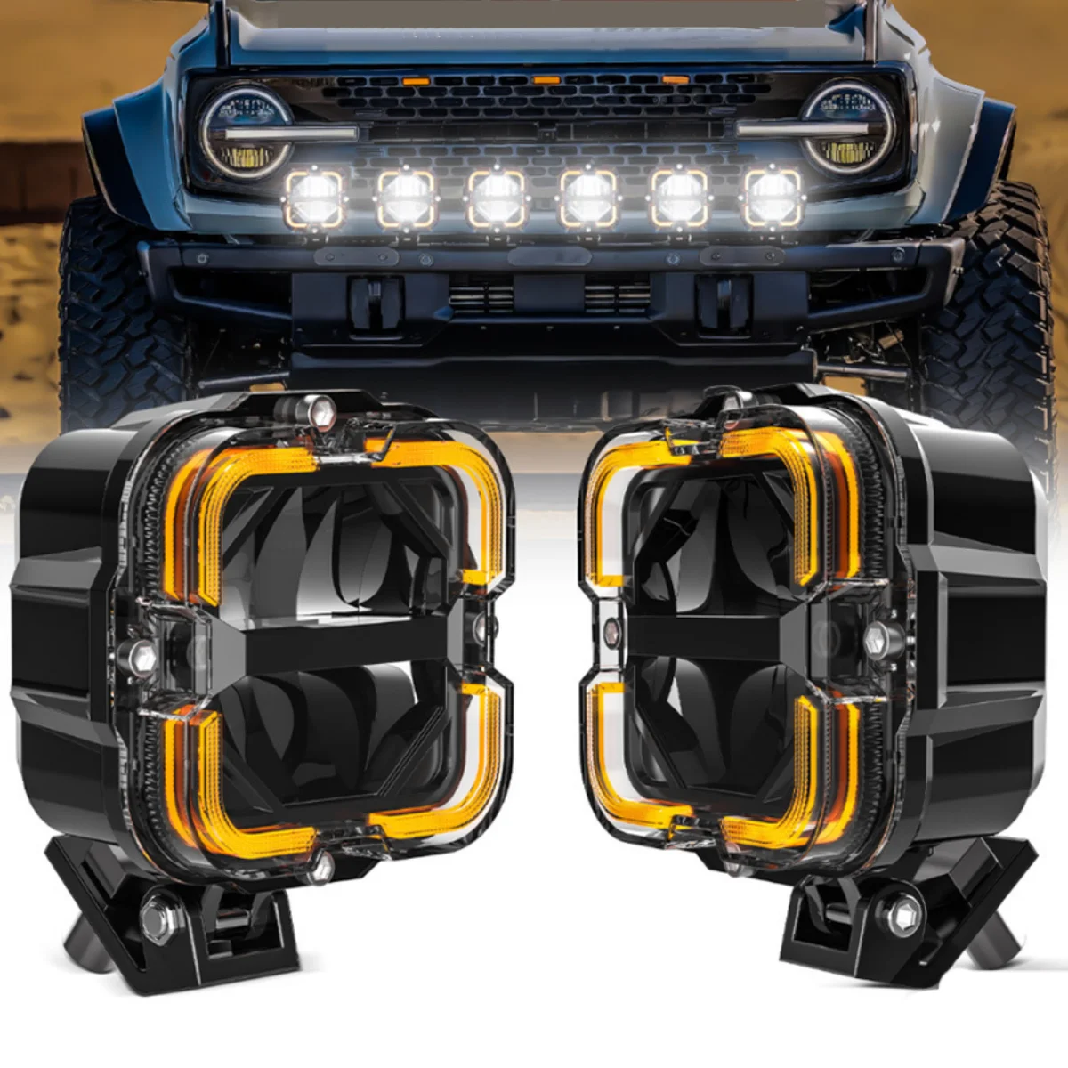 

Square 12V 24V High Power LED Work Light Spotlight Dual Color DRL Headlight For Truck Car OFF-Road 4x4 SUV ATV Auxiliary lights