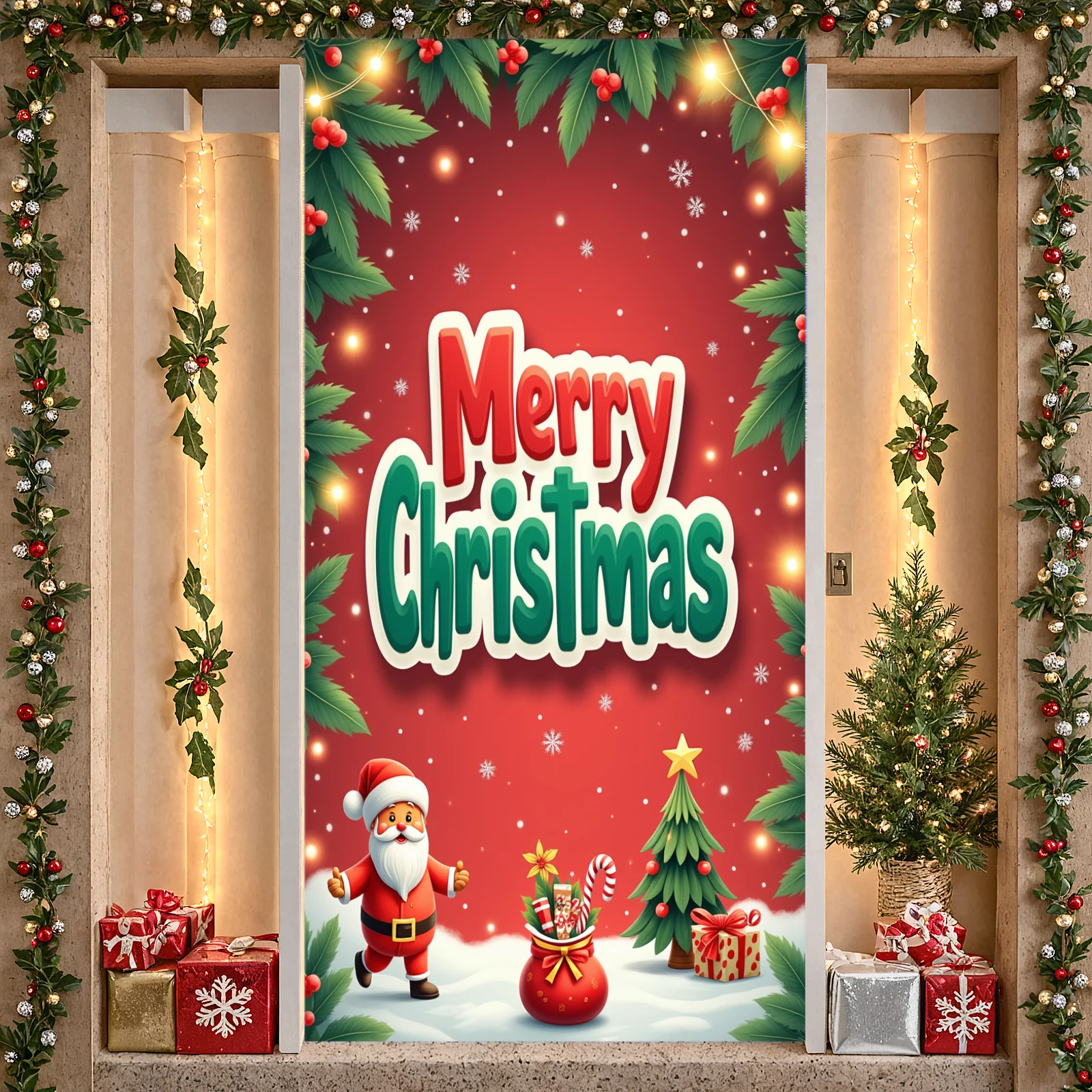 Christmas Door Hanging Banner Festive Decoration Home Door Cover 2025 Christmas Navidad New Year 2026 Wall Decor Door Curtain
