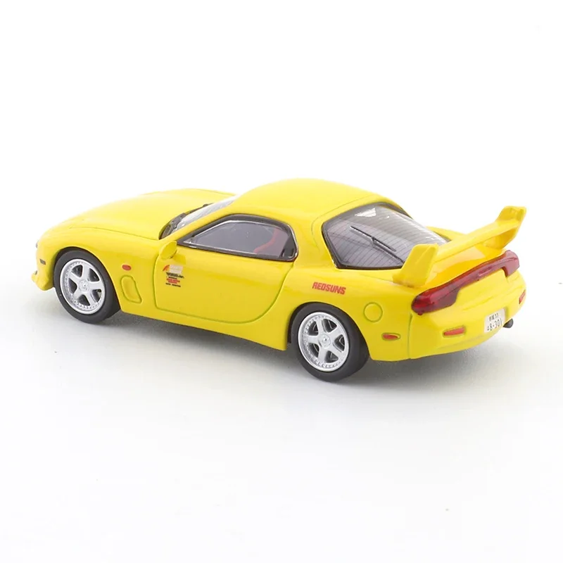 TIME MICRO 1: 64 Alloy Die Cast Car Model Header Text D Mazda RX-7 Yellow Diecast Model Car Toy Collection Gift for Boy