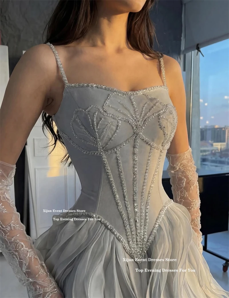 Xijun Luxury Long Evening Dresses Ruffles Beads Formal Dubai Prom Dresses Ruched Sweetheart A-Line Prom Gowns Women Customized