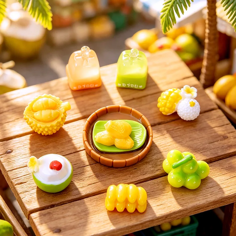 100pcs Cute Thai Style Elephant Dessert Durian Coconut Tree Banana 3D Resin DIY for Hairpin Keychain Dollhouse Accessories