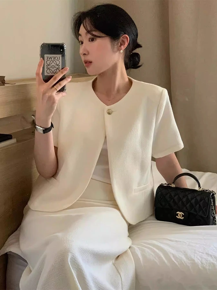 

Ele One-Button Suit Jaet And High Waist Bodycon Skirt Two-Piece Set for Women Summer New Arrival Small Fraance Sle