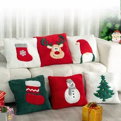 Christmas Pillow Velvet Decorative Santa Claus Cartoon Printed Embroidered Pillow Cushion Home Sofa Xmas Cushion
