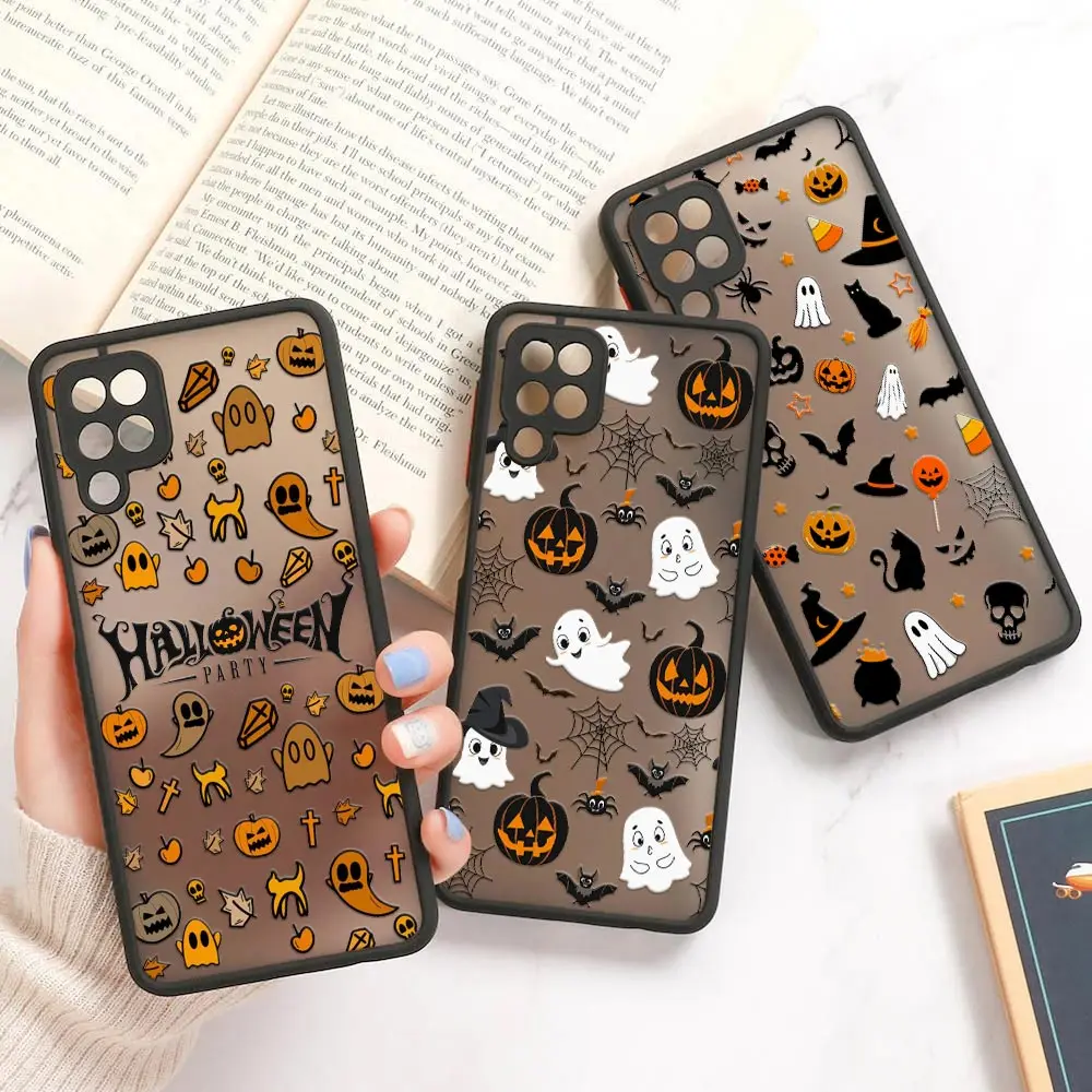 Matte Case For Samsung Galaxy A02 A03 S A50 A70 A30 A40 A20 A7 2018 M30S M21 M51 M32 Note 20 Phone Cover Halloween Scary Ghost