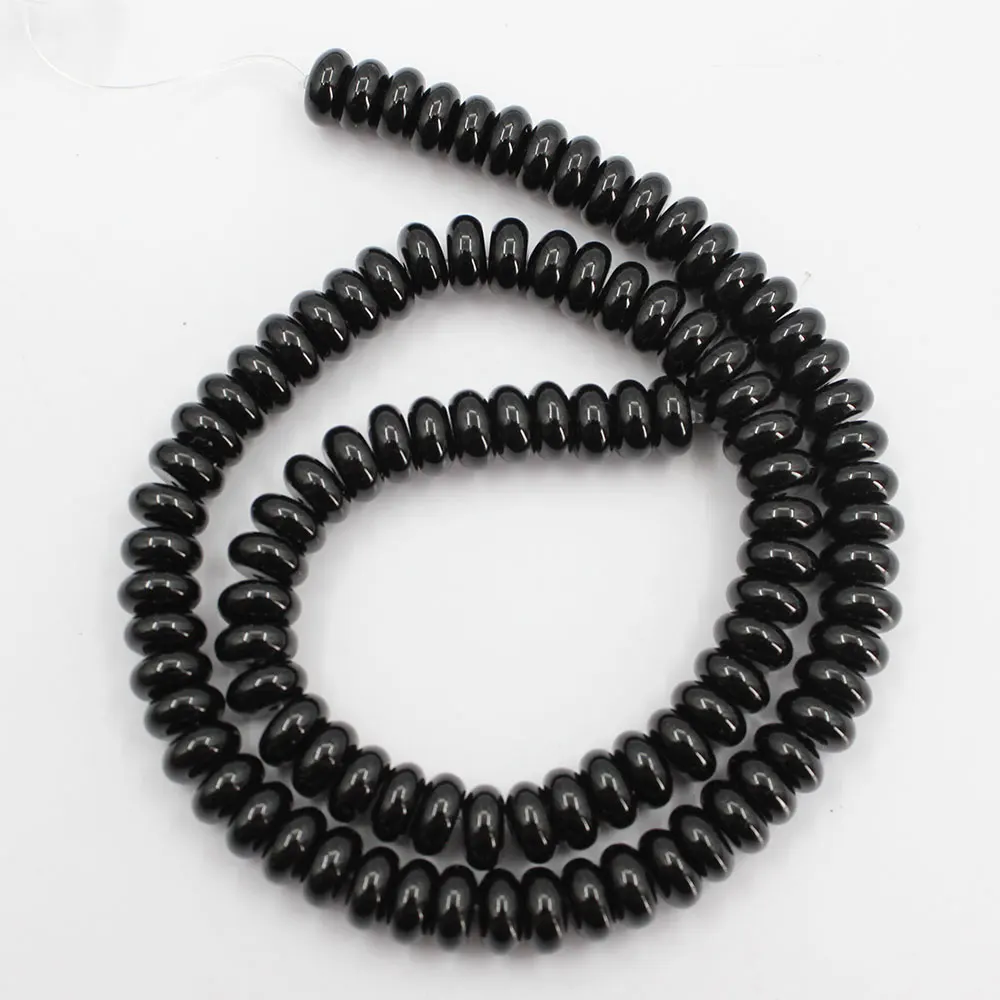 

APDGG 4x10mm Natural Black Onyx Smooth Rondelle Loose Beads 15" Jewelry Making DIY