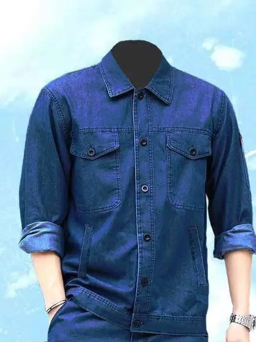 

Lightweight Breathable Deep Blue Men's Denim irt Wear Resistant Casual Loose Workwear Sle Top That Doesn't Wear out