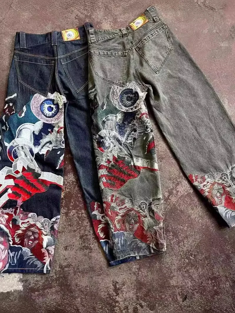 

Streetwear Y2K Jeans For Men Women Casual Hip Hop Punk Baggy Jeans Retro Oversized Embroidery High Waisted Wide Leg Denim Pants