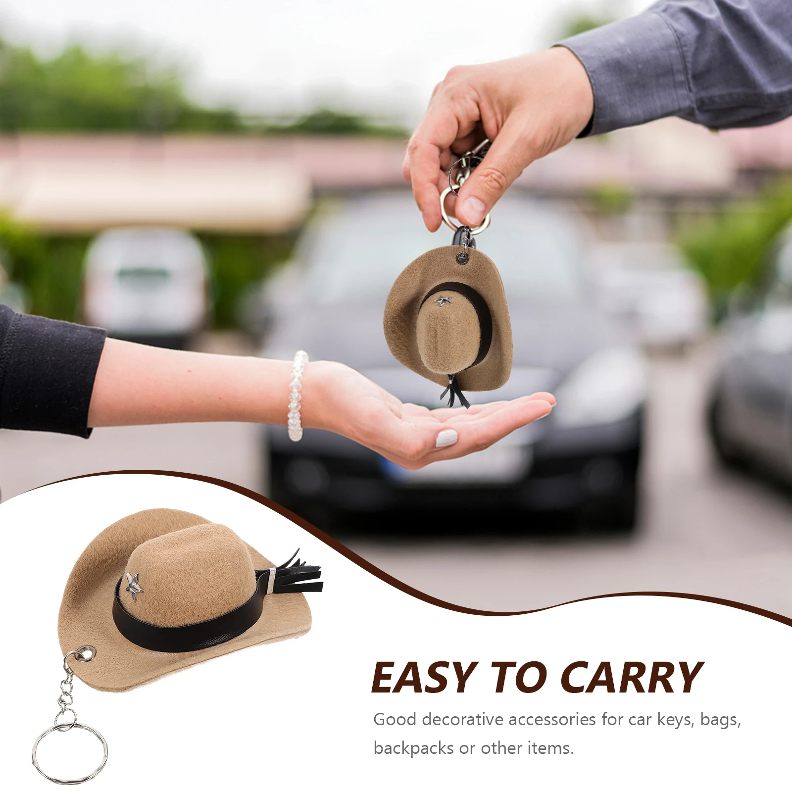 

Cowboy Hat Keychain Alloy Pendant for Bag Charms Cute Decorative Khaki Car Keys
