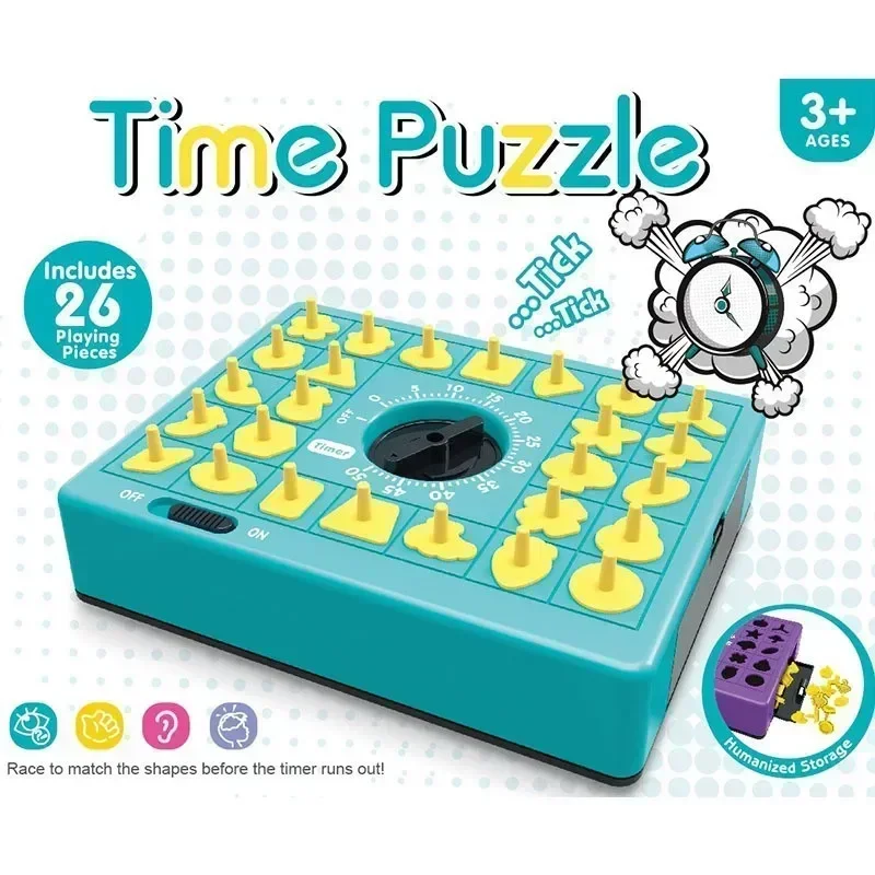 Children Time Board Puzzle Toy, Shape Matching Popup Tray Toy Set with Timer, Kids Shape Cognitive Early Education Palything